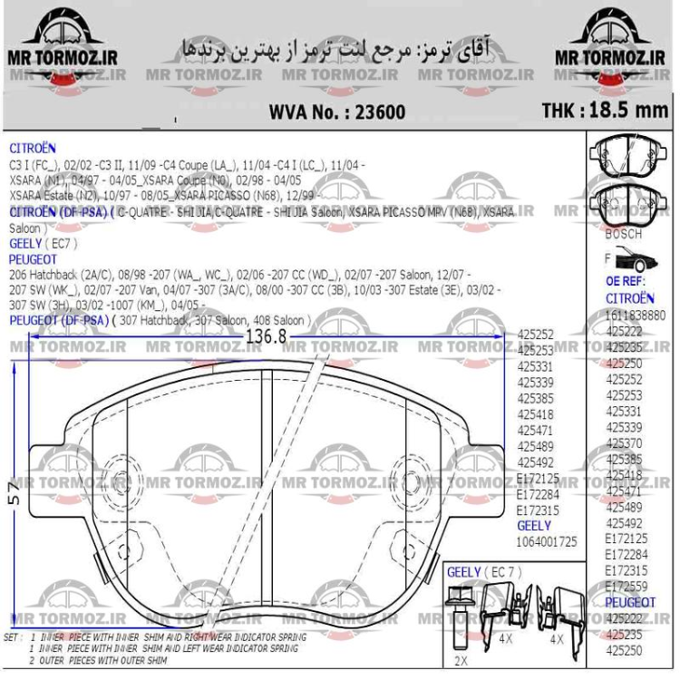 لنت ترمز جلو جیلی امرگراند7   پژو2008 SX5جلو فردا